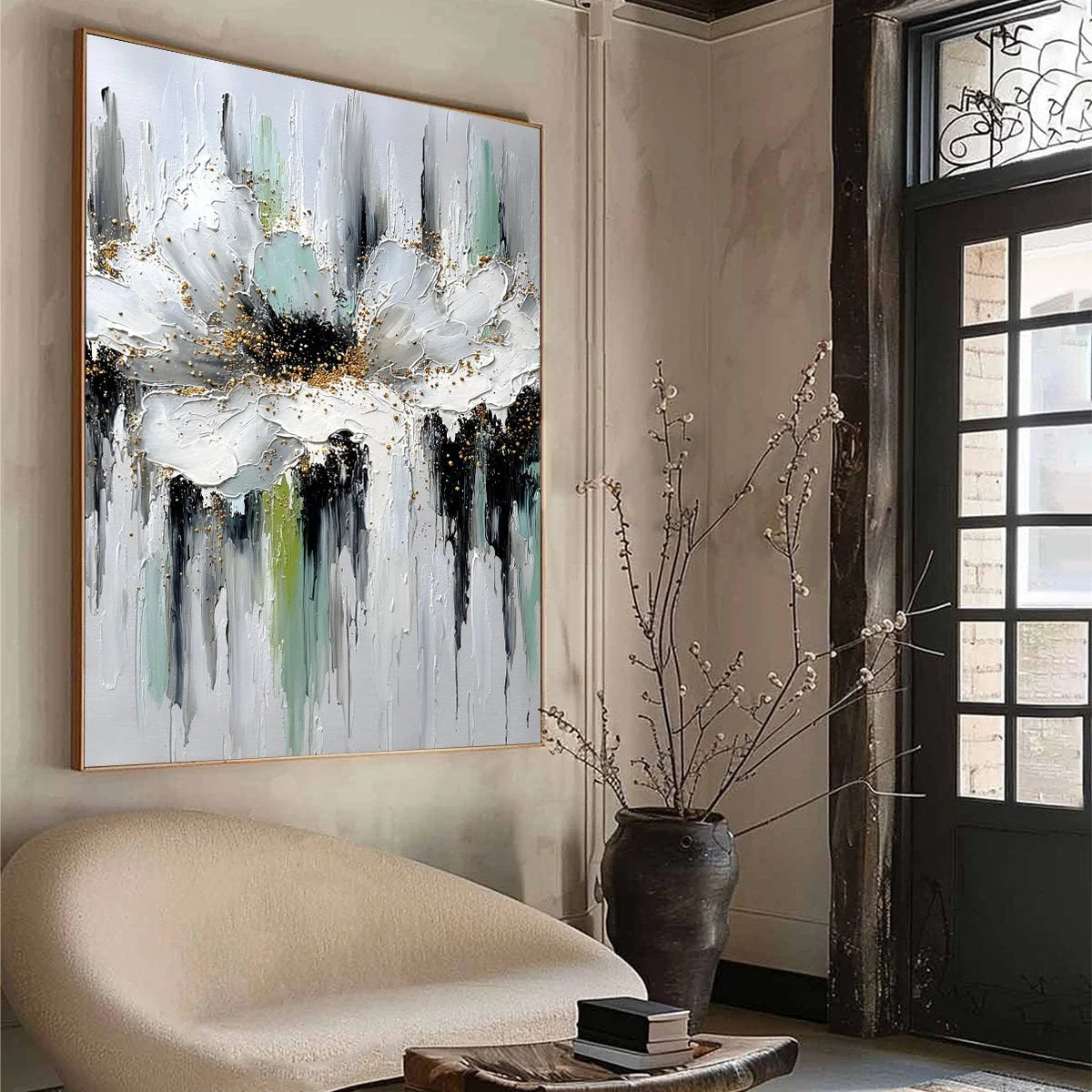 CELESTIAL BLOOM: Heavily Textured Abstract Floral | floral palette, original living room art