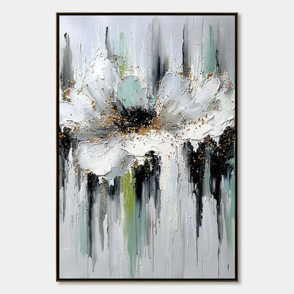 CELESTIAL BLOOM: Heavily Textured Abstract Floral | hanging in bedroom, heavily textured wall art