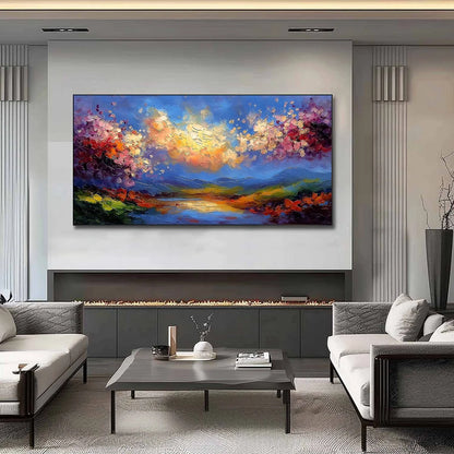 CELESTIAL BLOOM: Textured Abstract Floral Landscape Oil Painting | Abstract closeup, raised brushwork detail