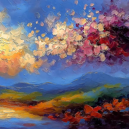 CELESTIAL BLOOM: Textured Abstract Floral Landscape Oil Painting | rolled canvas, ready for custom framing