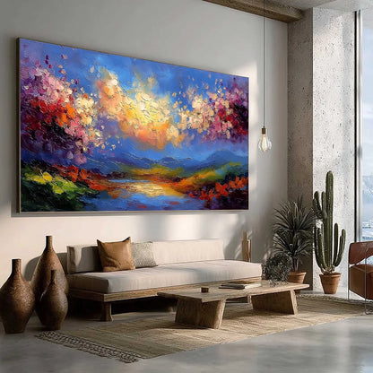 CELESTIAL BLOOM: Textured Abstract Floral Landscape Oil Painting | beige palette, original Hand-painted on premium stretched canvas with artist-grade oils; rich layered surface creates a luminous, ...
