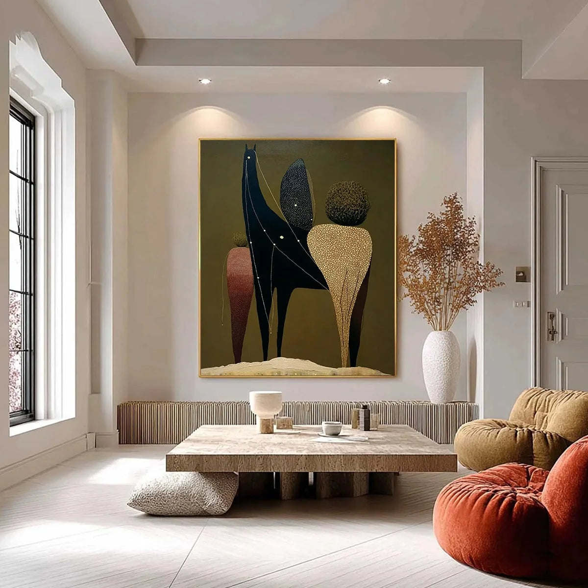 CELESTIAL CARAVAN: Abstract Figurative Painting with Earthy Tones | Figurative closeup, raised brushwork detail