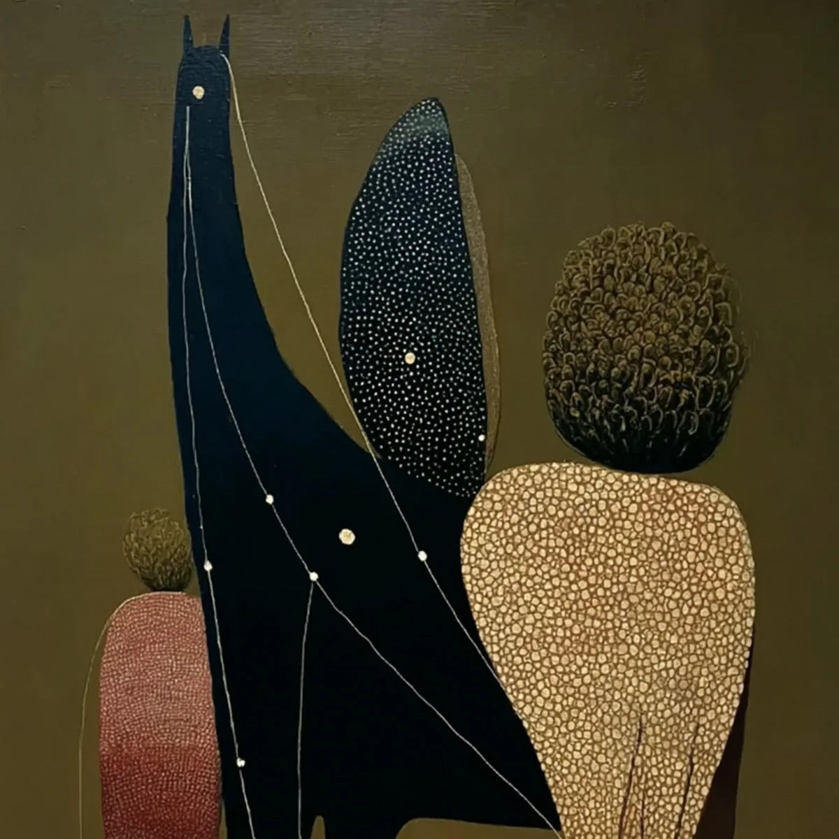 CELESTIAL CARAVAN: Abstract Figurative Painting with Earthy Tones | rectangular format, hand-painted canvas edge