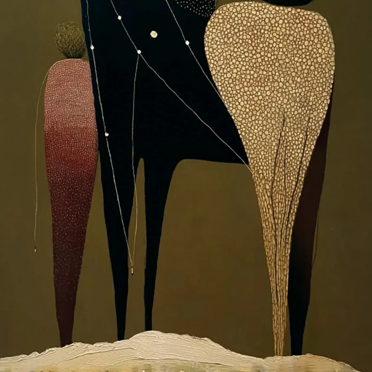 CELESTIAL CARAVAN: Abstract Figurative Painting with Earthy Tones | rolled canvas, ready for custom framing