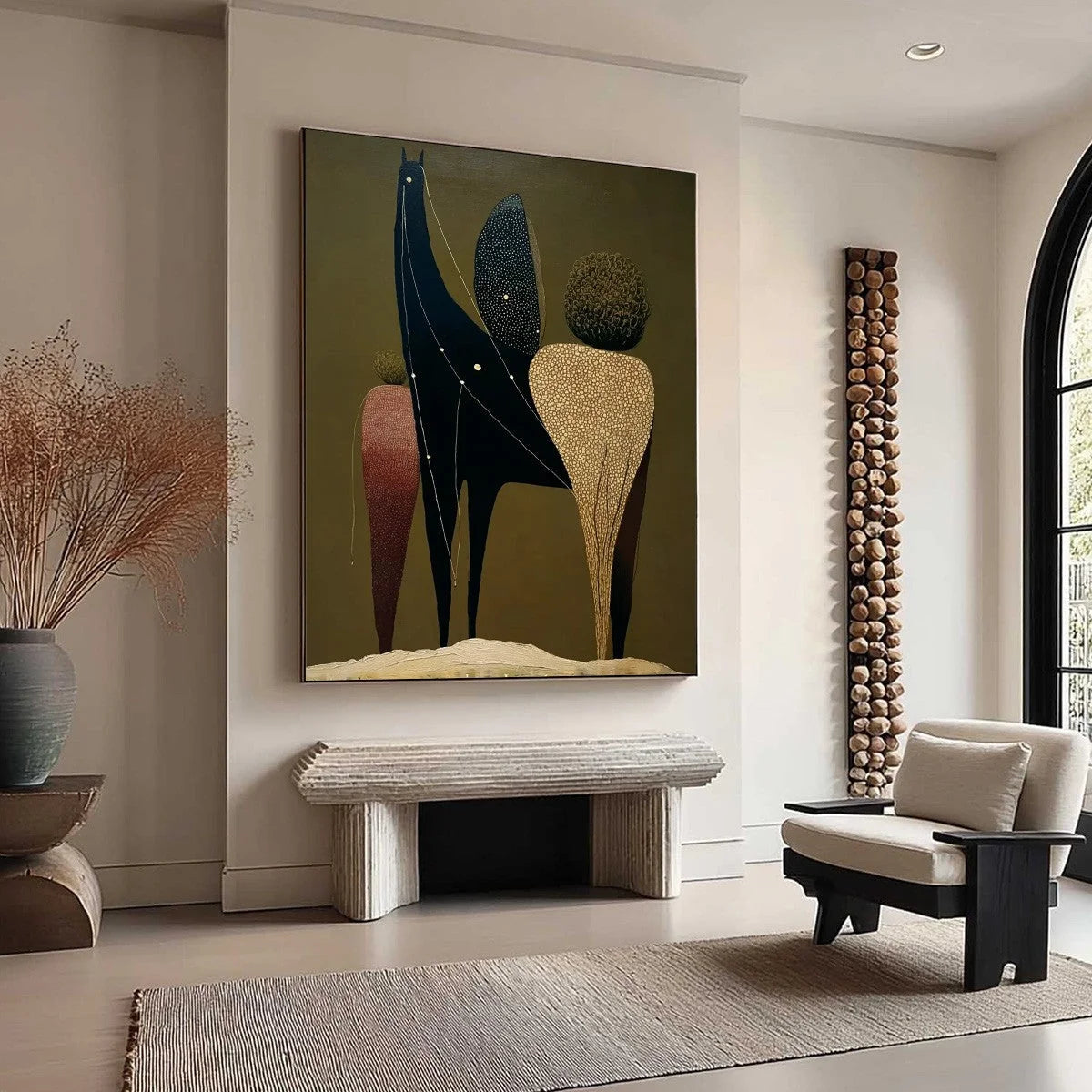 CELESTIAL CARAVAN: Abstract Figurative Painting with Earthy Tones | beige palette, original Hand-painted on premium stretched canvas with artist-grade oils; rich layered surface creates a warm, scu...
