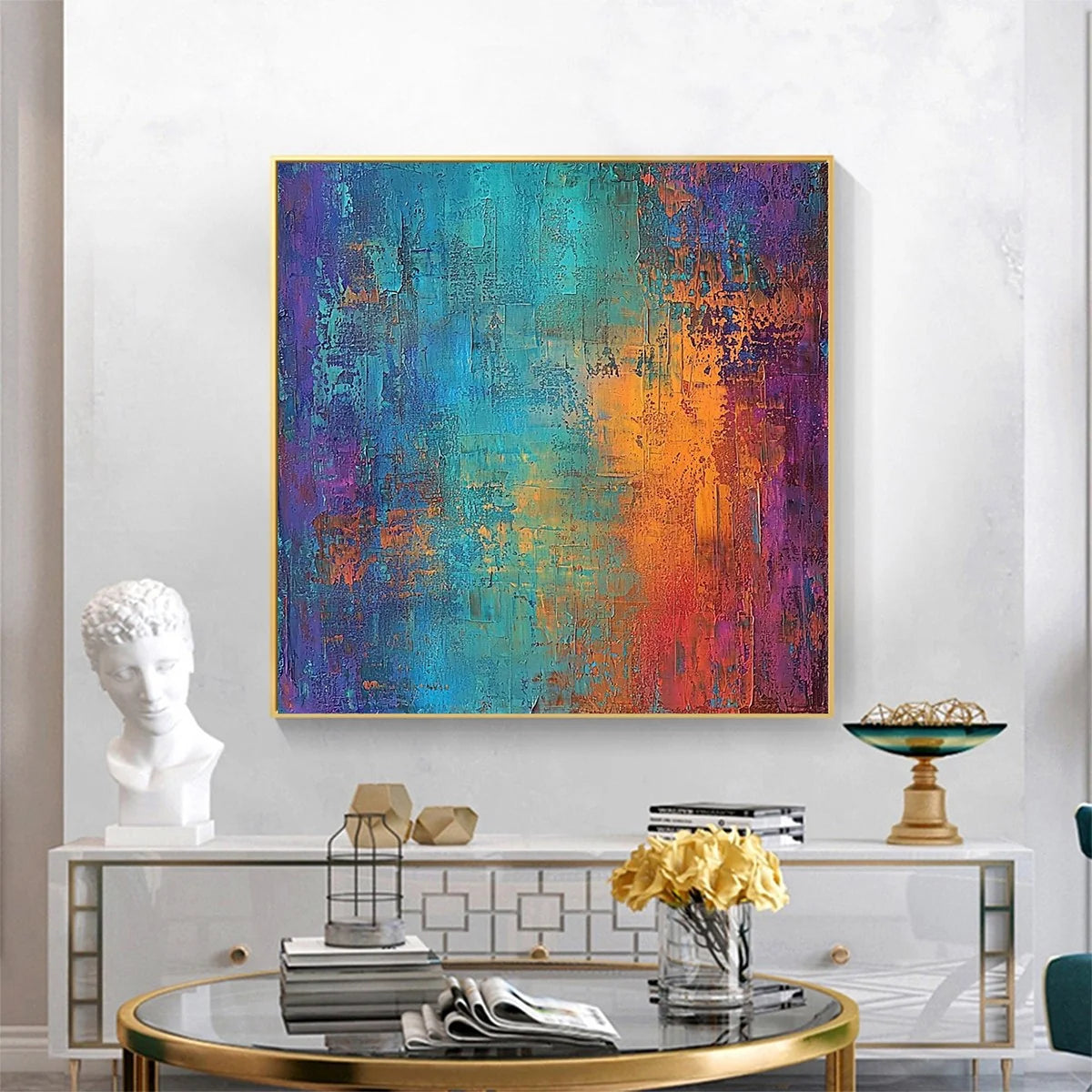 CELESTIAL FUSION: Textured Abstract Oil Painting | textured closeup, raised brushwork detail