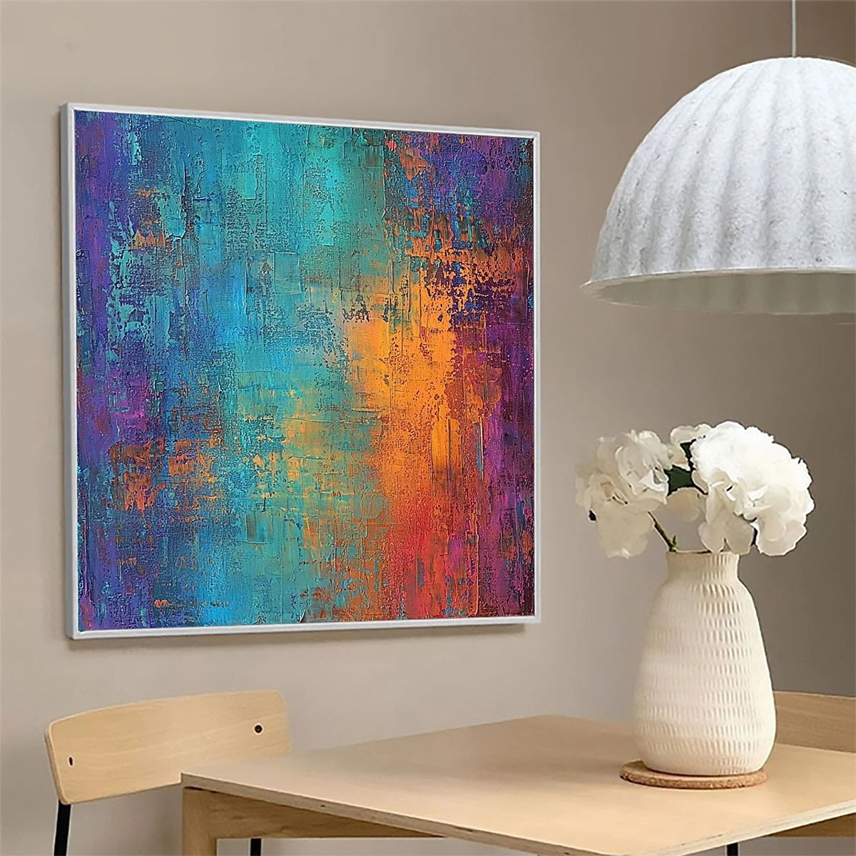 CELESTIAL FUSION: Textured Abstract Oil Painting | rectangular format, hand-painted canvas edge