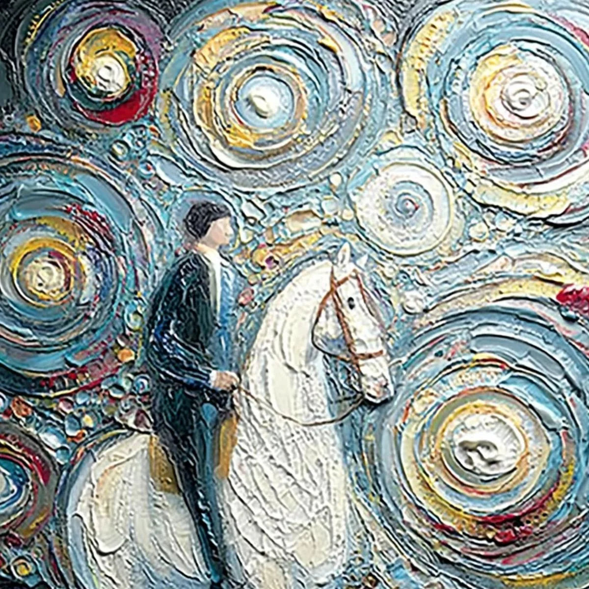 CELESTIAL JOURNEY: Textured Impasto Painting of a Crane | rectangular format, hand-painted canvas edge