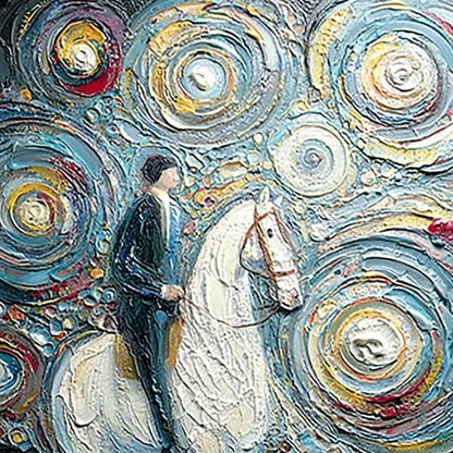 CELESTIAL JOURNEY: Textured Impasto Painting of a Crane | rectangular format, hand-painted canvas edge