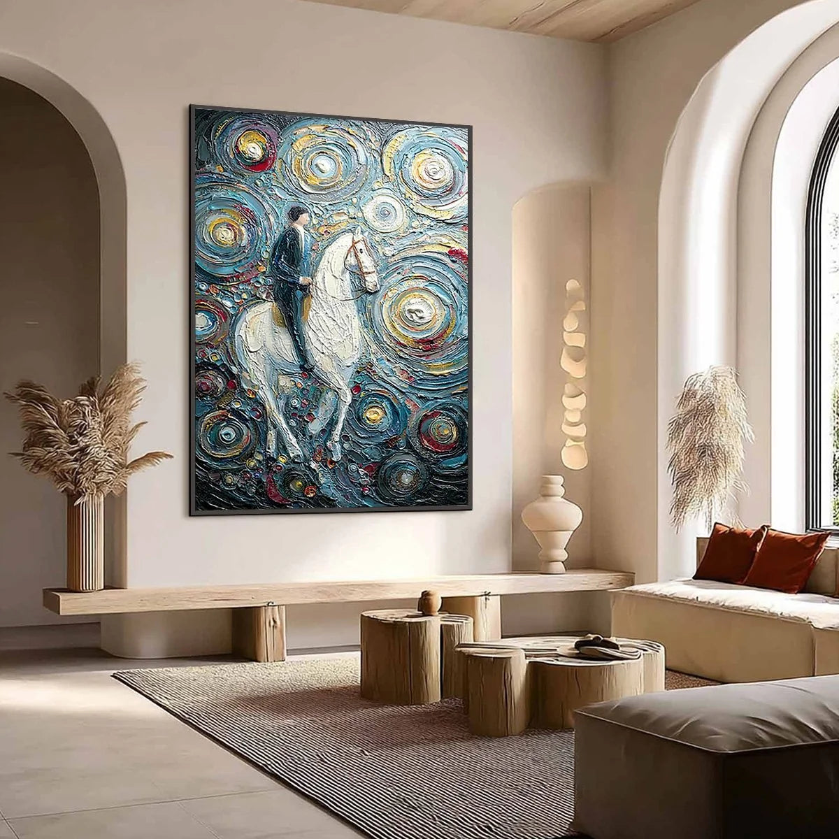 CELESTIAL JOURNEY: Textured Impasto Painting of a Crane | textured impasto mood, soft natural light studio shot