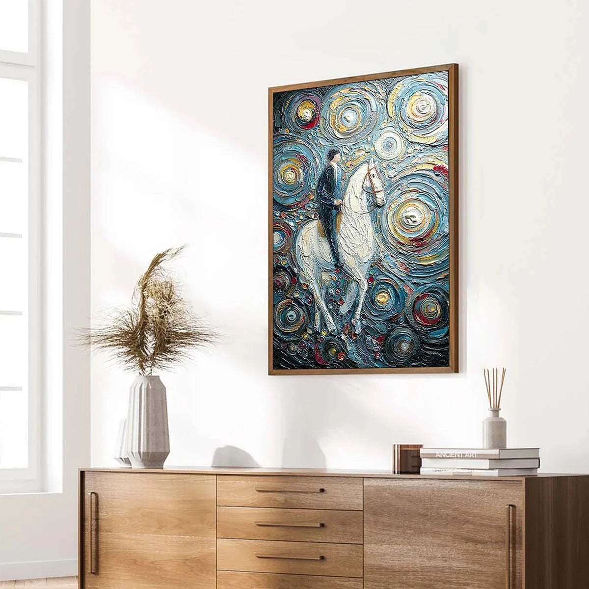 CELESTIAL JOURNEY: Textured Impasto Painting of a Crane | blue palette, original living room art