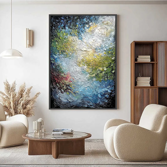 CELESTIAL POND: Heavily Textured Abstract Impasto Oil Painting