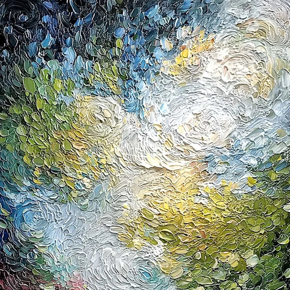 CELESTIAL POND: Heavily Textured Abstract Impasto | rectangular format, hand-painted canvas edge