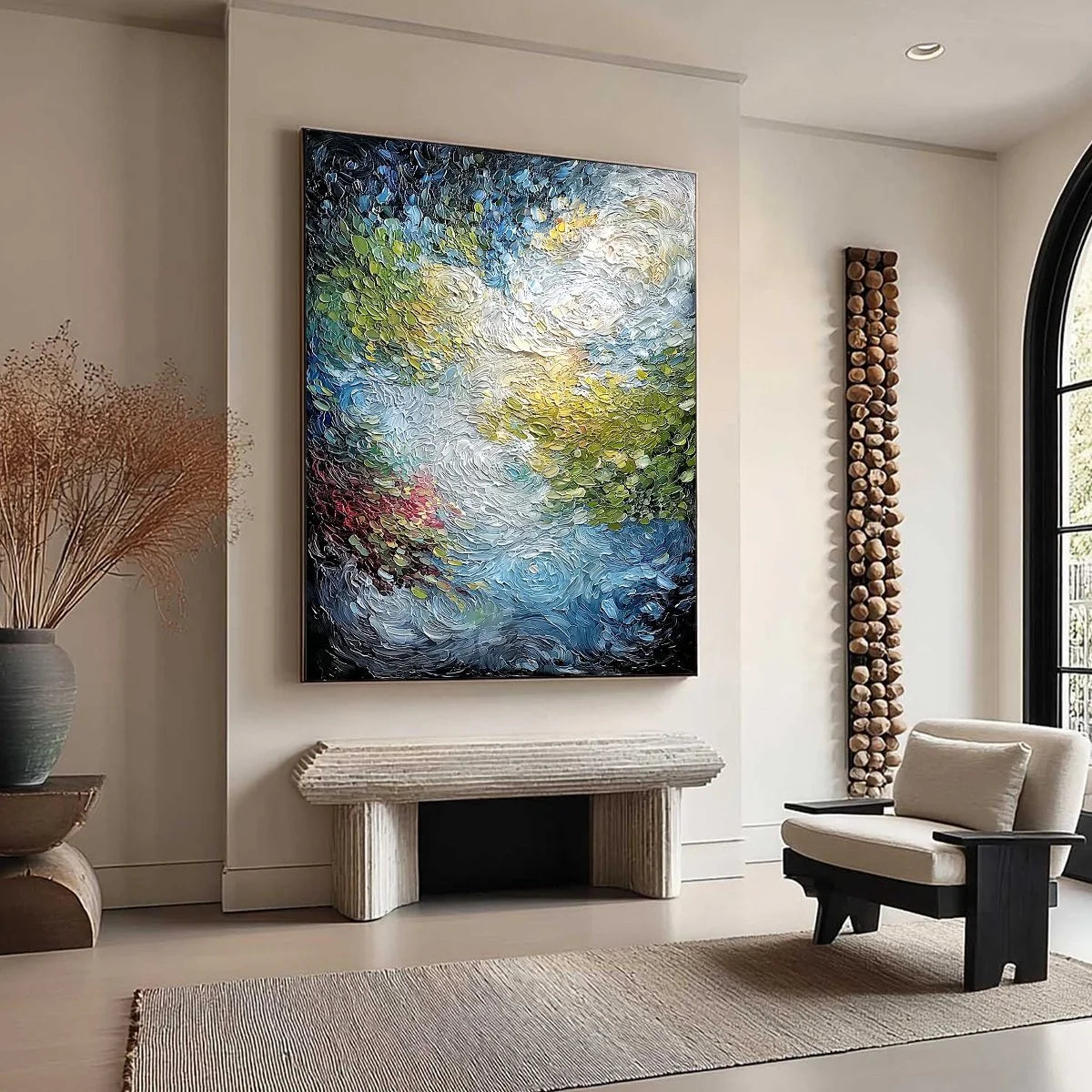 CELESTIAL POND: Heavily Textured Abstract Impasto | blue palette, original living room art