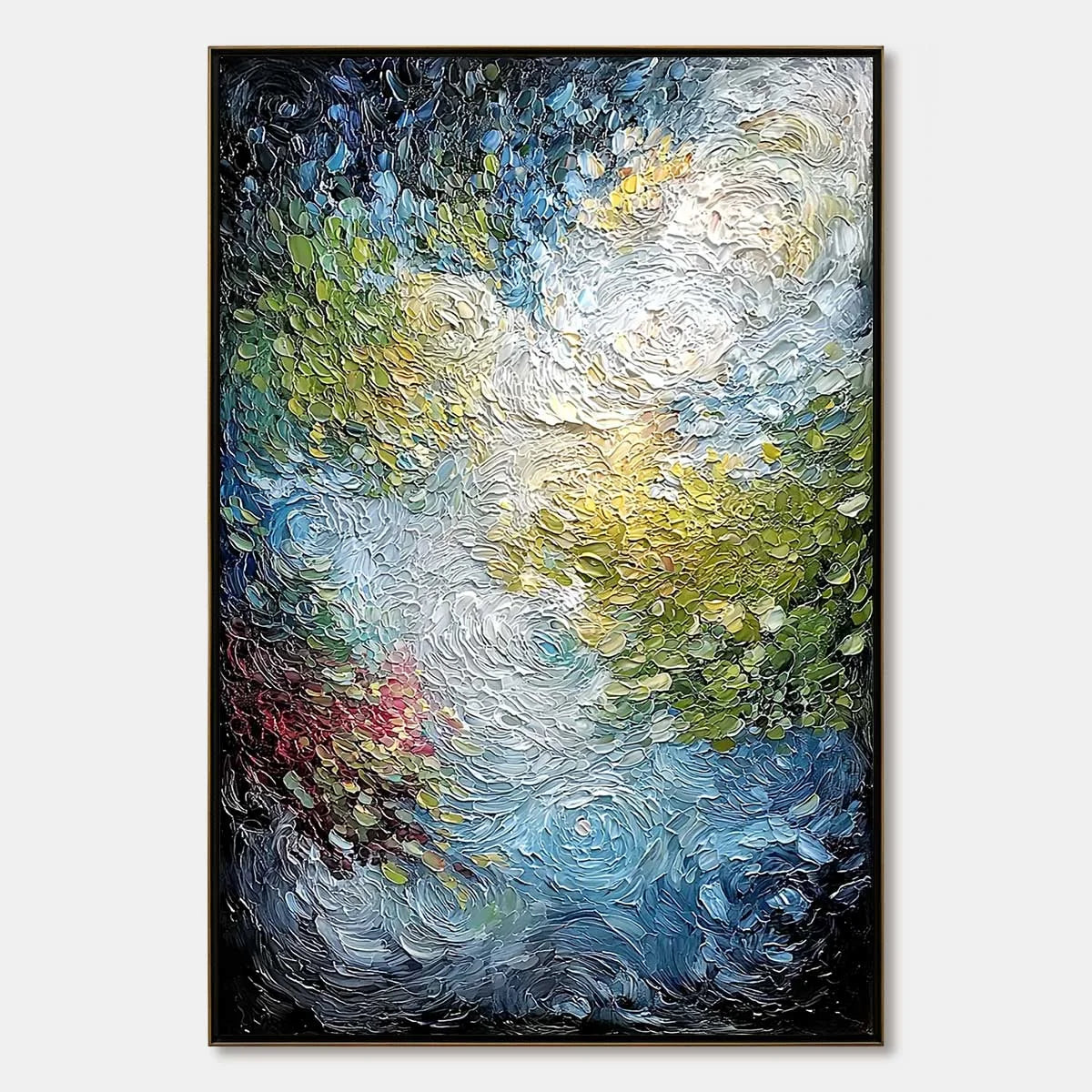 CELESTIAL POND: Heavily Textured Abstract Impasto | hanging in bedroom, heavily textured impasto wall art
