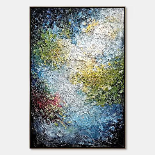 CELESTIAL POND: Heavily Textured Abstract Impasto | hanging in bedroom, heavily textured impasto wall art
