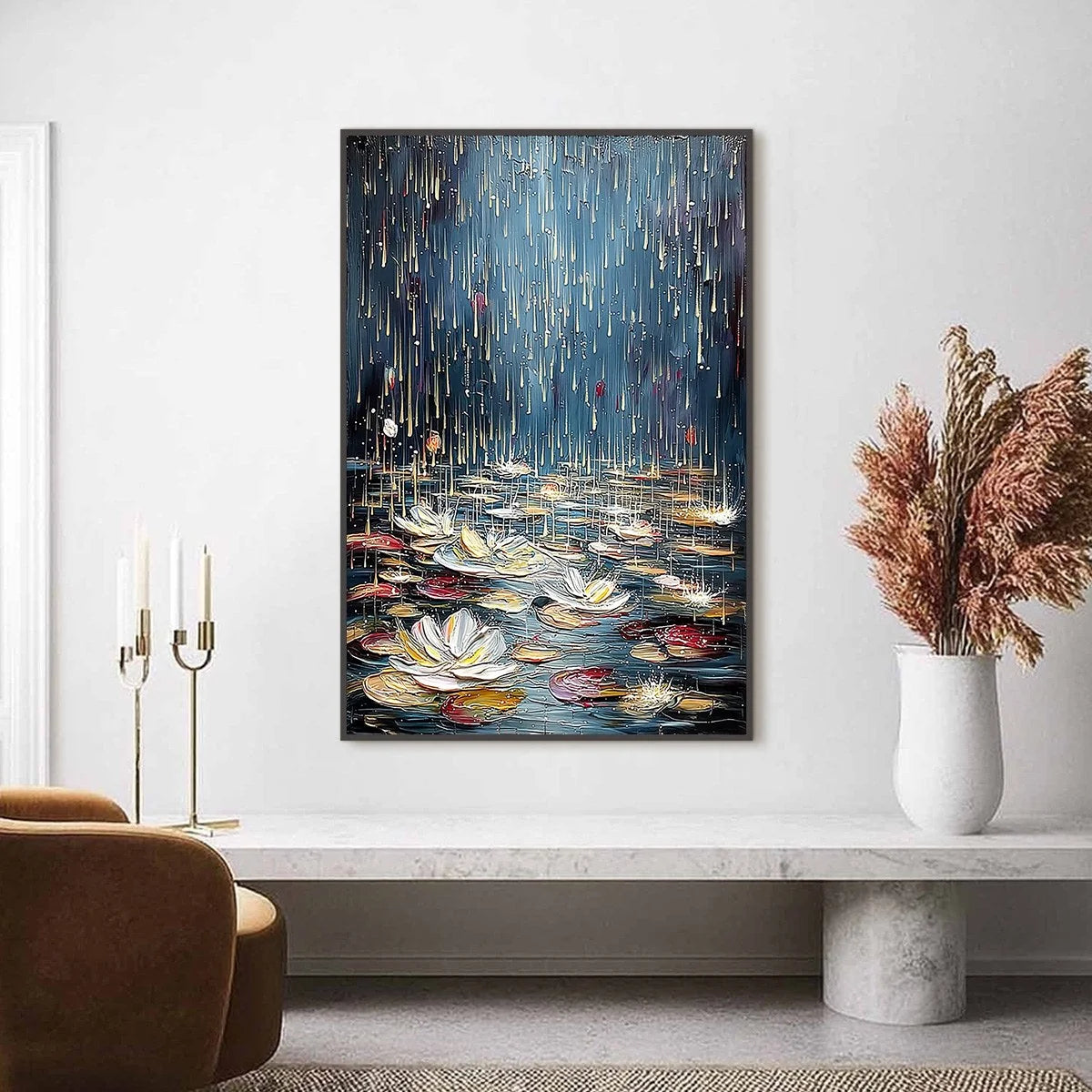 CELESTIAL POND: Textured Impasto Painting of Luminous Water | textured impasto closeup, raised brushwork detail