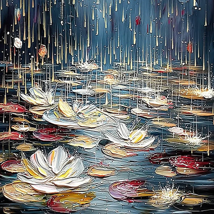 CELESTIAL POND: Textured Impasto Painting of Luminous Water | rolled canvas, ready for custom framing
