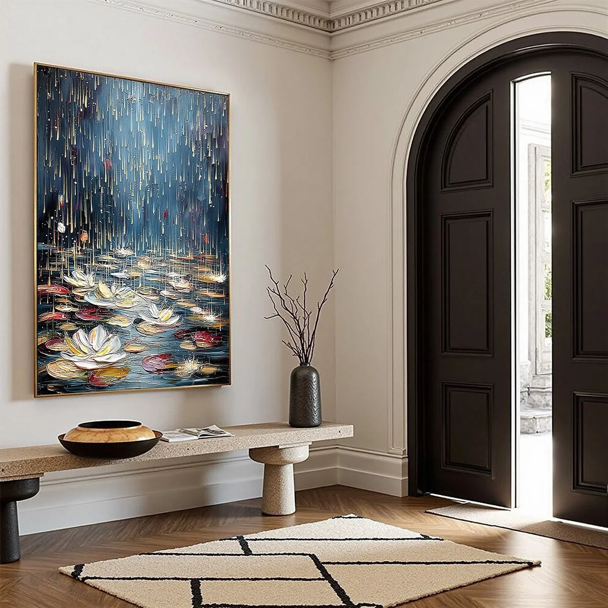 CELESTIAL POND: Textured Impasto Painting of Luminous Water | blue palette, original living room art