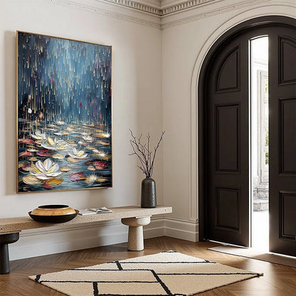 CELESTIAL POND: Textured Impasto Painting of Luminous Water | blue palette, original living room art