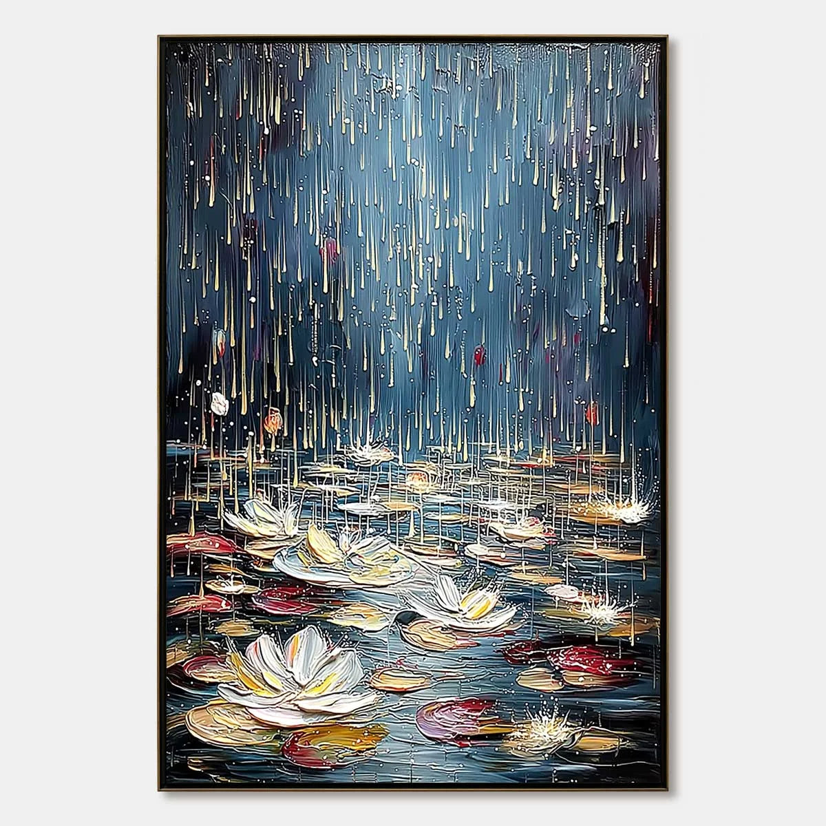 CELESTIAL POND: Textured Impasto Painting of Luminous Water | hanging in bedroom, textured impasto wall art