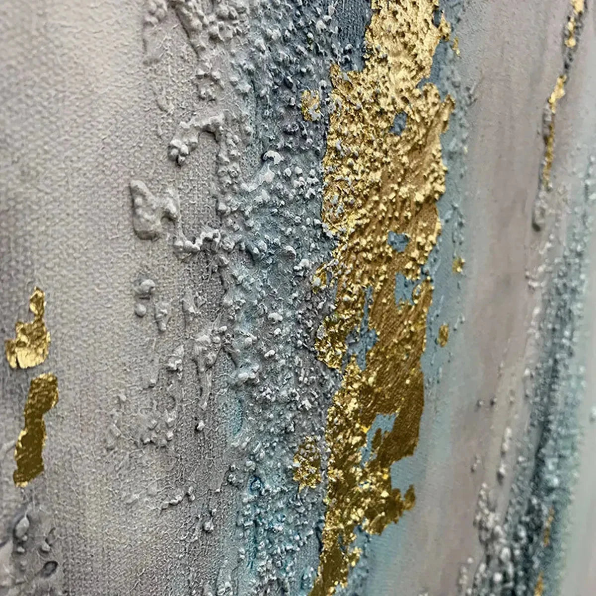 CELESTIAL RIVER: Vertical Abstract Oil Painting with Gold Leaf Accents | rectangular format, hand-painted canvas edge