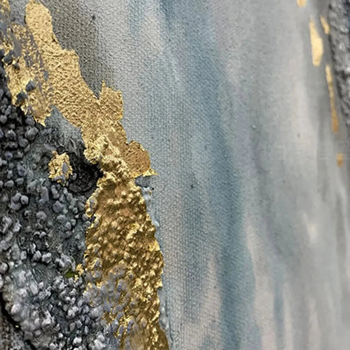 CELESTIAL RIVER: Vertical Abstract Oil Painting with Gold Leaf Accents | black frame version on white wall
