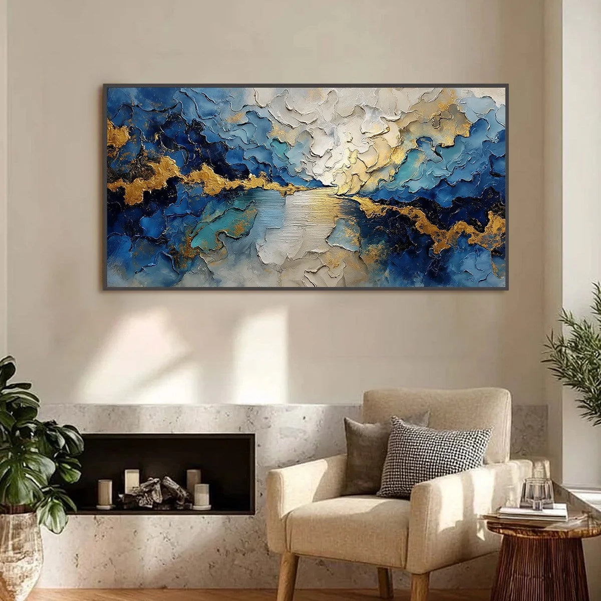CELESTIAL SHORE: Heavily Textured Abstract Seascape Painting | Abstract closeup, raised brushwork detail