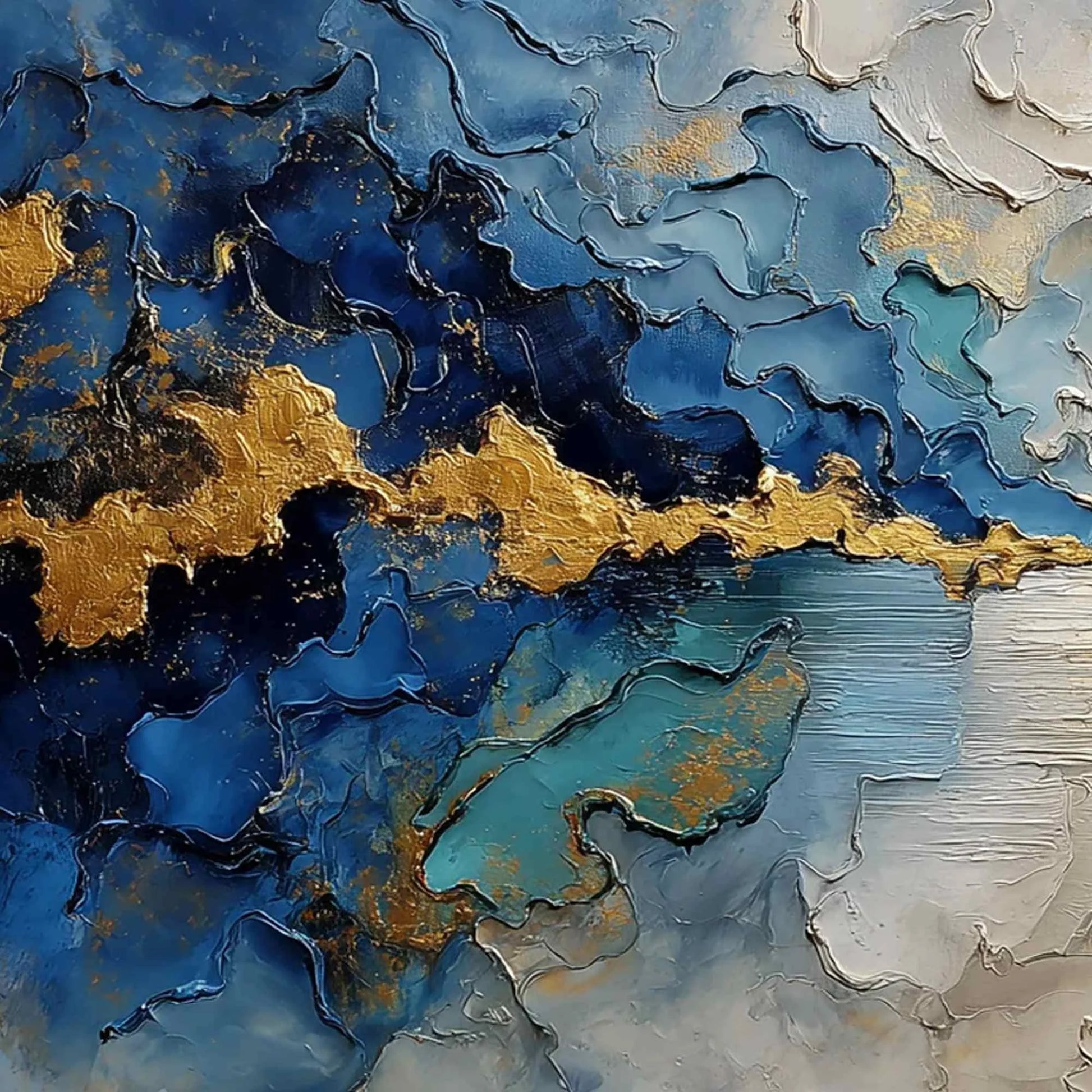 CELESTIAL SHORE: Heavily Textured Abstract Seascape Painting | rectangular format, hand-painted canvas edge
