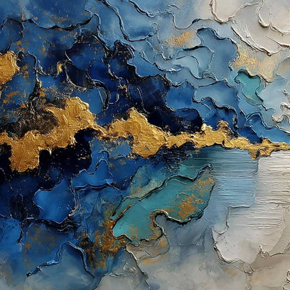 CELESTIAL SHORE: Heavily Textured Abstract Seascape Painting | rectangular format, hand-painted canvas edge