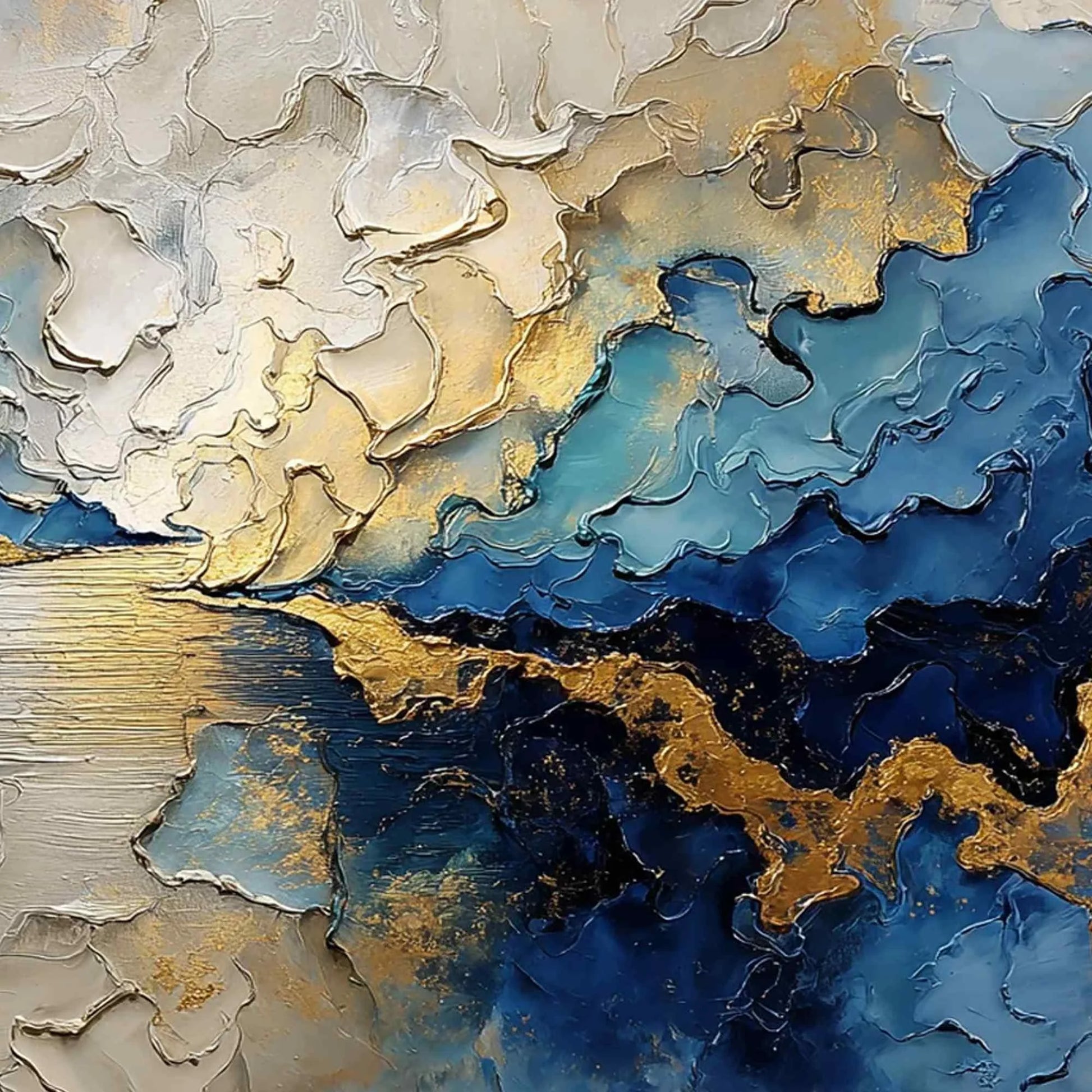 CELESTIAL SHORE: Heavily Textured Abstract Seascape Painting | rolled canvas, ready for custom framing