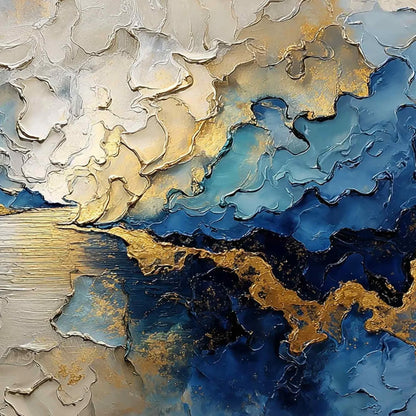 CELESTIAL SHORE: Heavily Textured Abstract Seascape Painting | rolled canvas, ready for custom framing