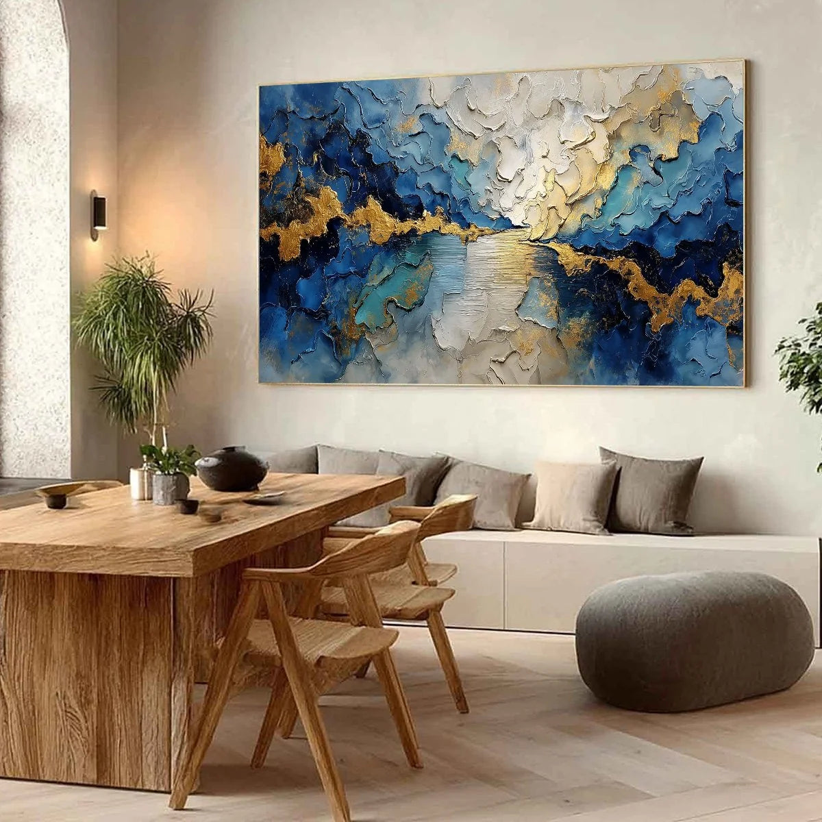 CELESTIAL SHORE: Heavily Textured Abstract Seascape Painting | Abstract mood, soft natural light studio shot