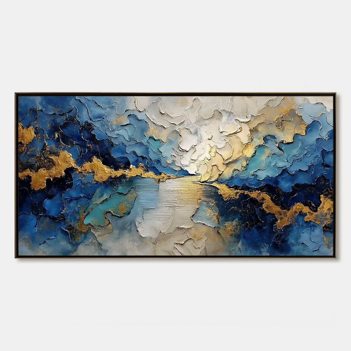 CELESTIAL SHORE: Heavily Textured Abstract Seascape Painting | hanging in CELESTIAL SHORE: Heavily Textured Abstract Seascape Painting featuring layered textured brushwork in refined tones; abstrac...