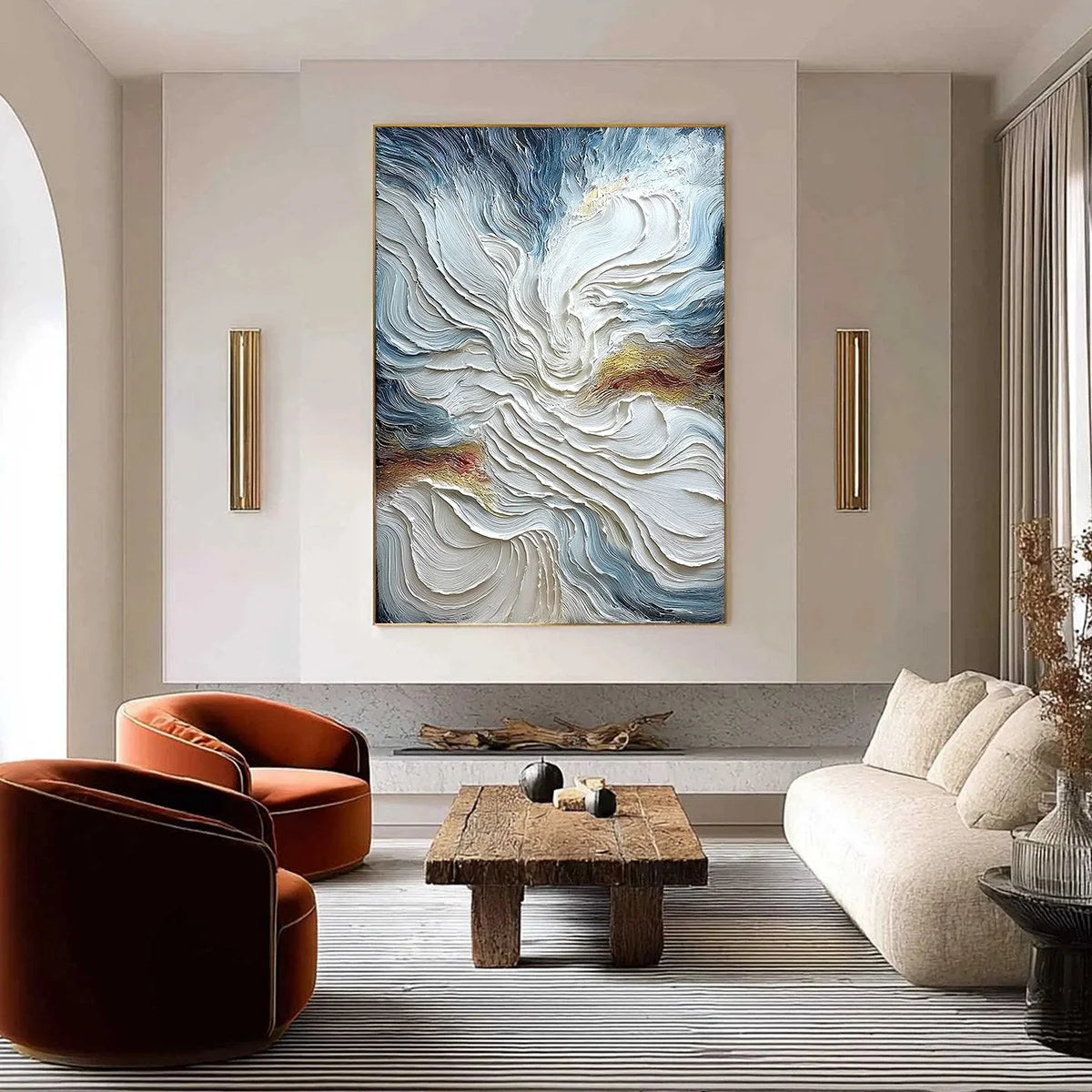 CELESTIAL TIDE: Heavily Textured Abstract Ocean Wave Oil Painting | Abstract closeup, raised brushwork detail