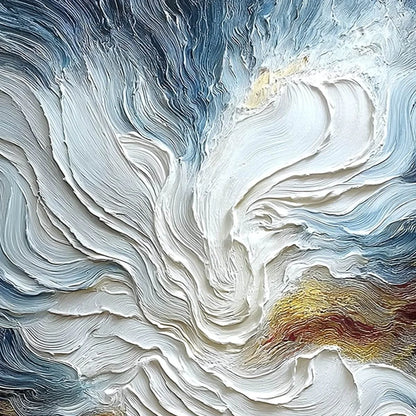 CELESTIAL TIDE: Heavily Textured Abstract Ocean Wave Oil Painting | rectangular format, hand-painted canvas edge