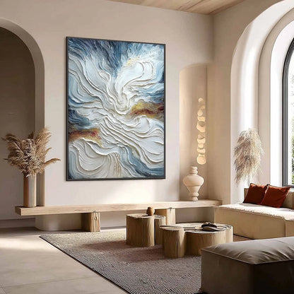 CELESTIAL TIDE: Heavily Textured Abstract Ocean Wave Oil Painting | Abstract mood, soft natural light studio shot