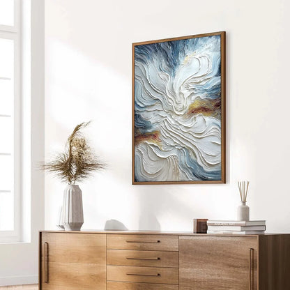 CELESTIAL TIDE: Heavily Textured Abstract Ocean Wave Oil Painting | blue palette, original Hand-painted on premium stretched canvas using artist-grade oils; rich layered surface combines smooth gra...