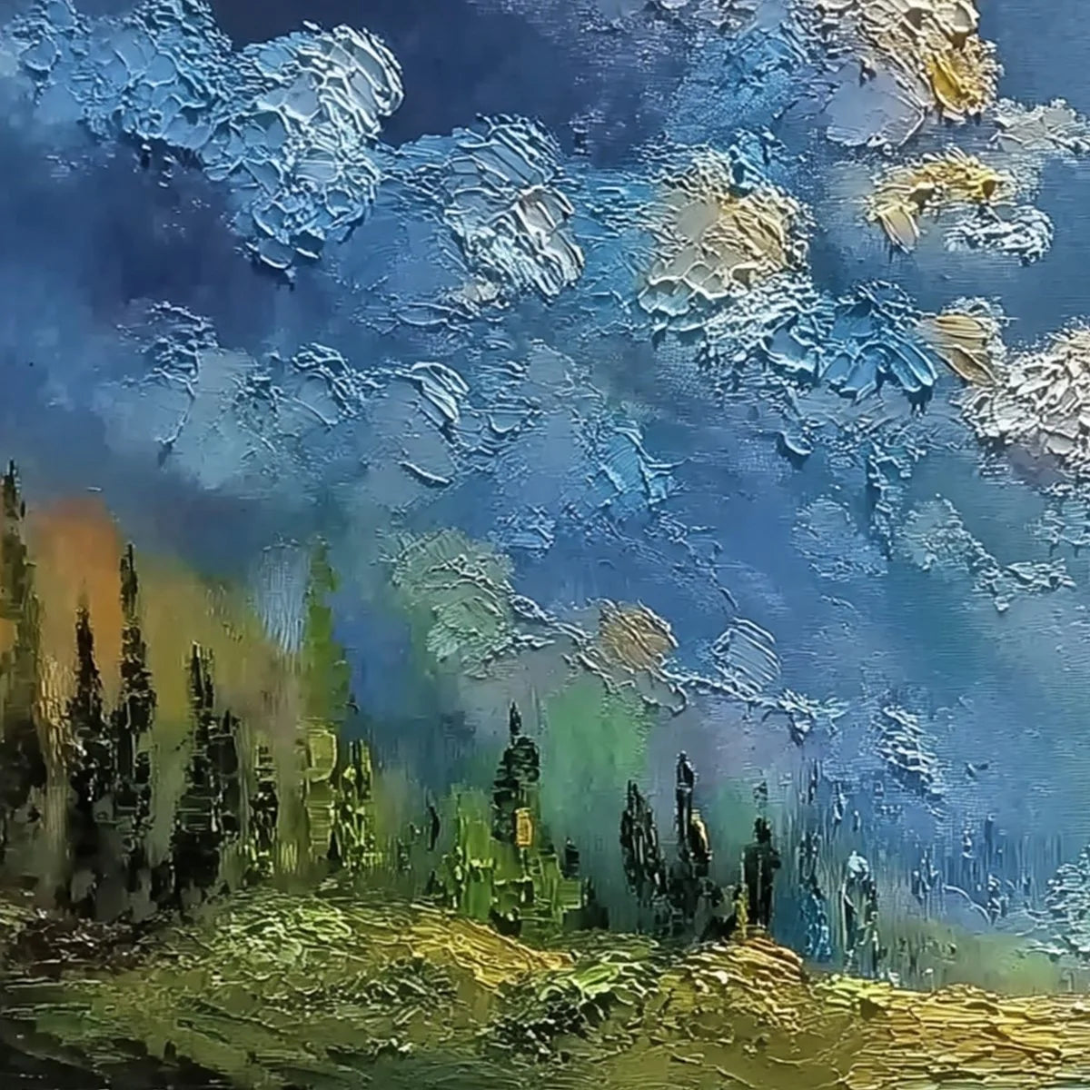 CELESTIAL DIVIDE: Textured Horizontal Impasto Landscape Oil Painting | rectangular format, hand-painted canvas edge