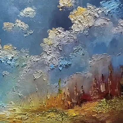 CELESTIAL DIVIDE: Textured Horizontal Impasto Landscape Oil Painting | rolled canvas, ready for custom framing