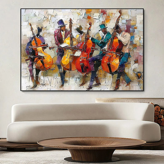 CELLOS IN HARMONY: Textured Musicians Oil Painting