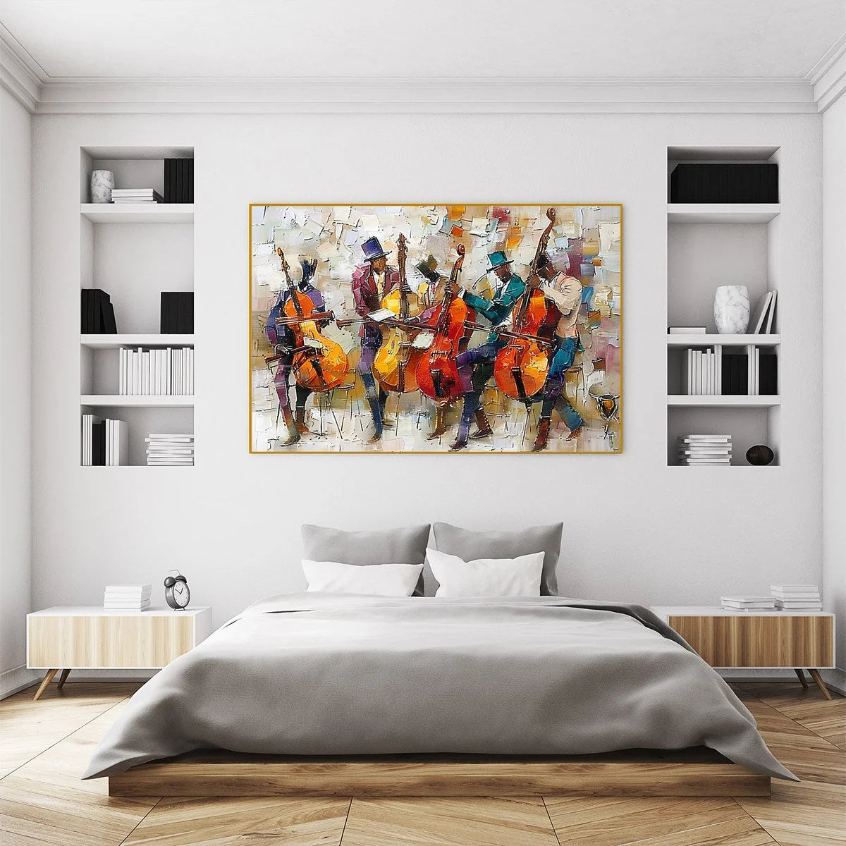 CELLOS IN HARMONY: Textured Musicians Oil Painting | rolled canvas, ready for custom framing