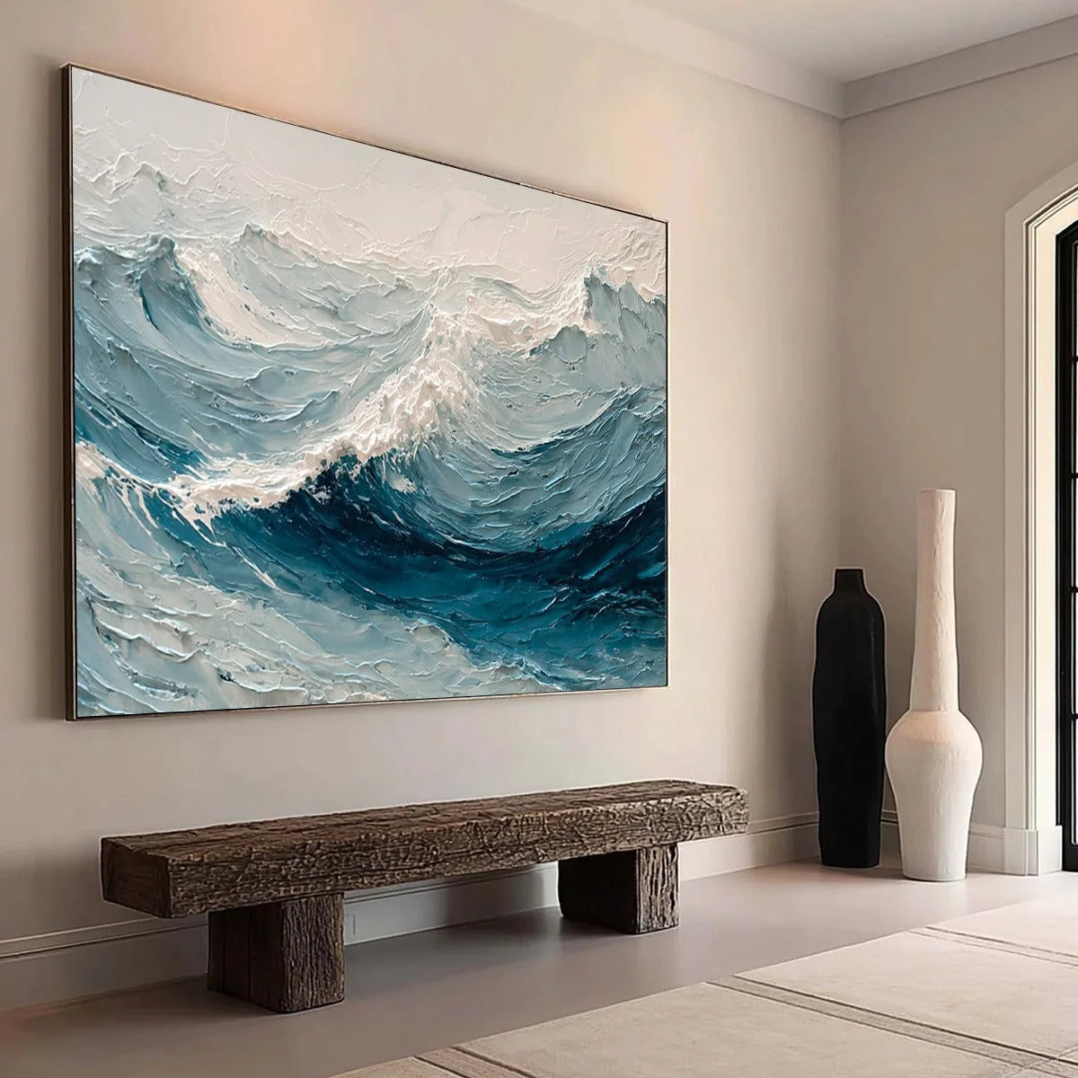 CELTIC SURGE: Textured Impasto Ocean Wave Wall Art | textured impasto mood, soft natural light studio shot