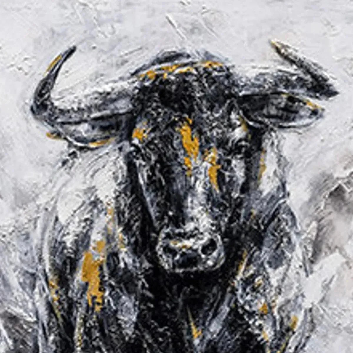 CHARGING BULL: Textured Bull Painting, Vertical Wall Art | rectangular format, hand-painted canvas edge