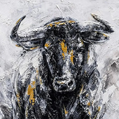 CHARGING BULL: Textured Bull Painting, Vertical Wall Art | rectangular format, hand-painted canvas edge