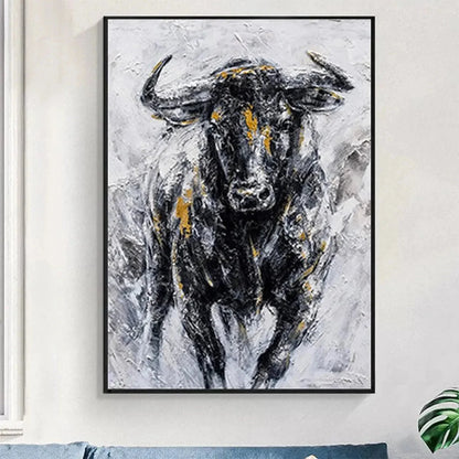 CHARGING BULL: Textured Bull Painting, Vertical Wall Art | rolled canvas, ready for custom framing
