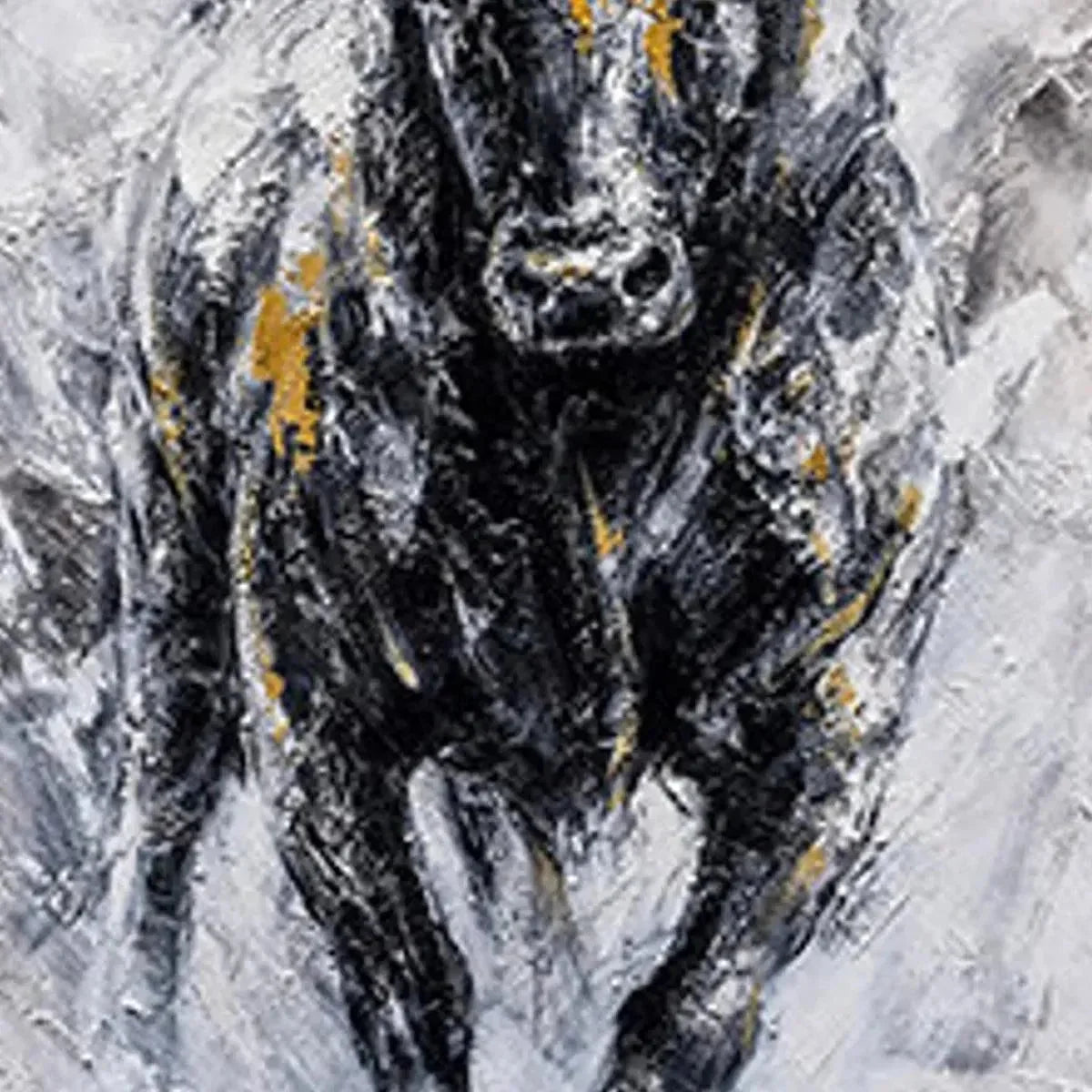 CHARGING BULL: Textured Bull Painting, Vertical Wall Art | textured mood, soft natural light studio shot