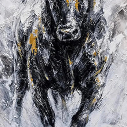CHARGING BULL: Textured Bull Painting, Vertical Wall Art | textured mood, soft natural light studio shot