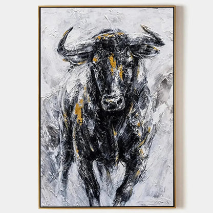 CHARGING BULL: Textured Bull Painting, Vertical Wall Art | hanging in living room, textured wall art