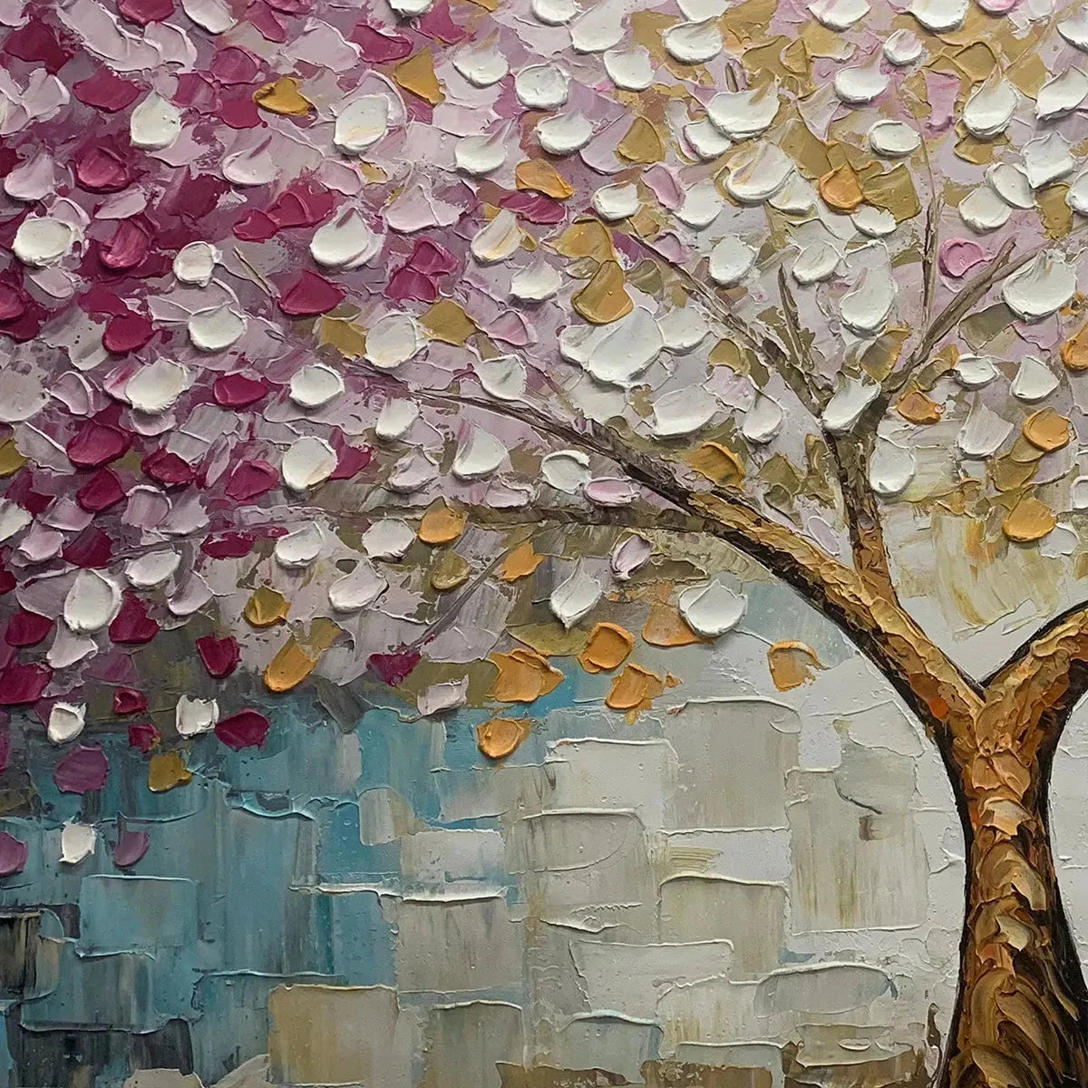 CHERRY BLOSSOM DREAM: Panoramic Textured Impasto Painting | rectangular format, hand-painted canvas edge
